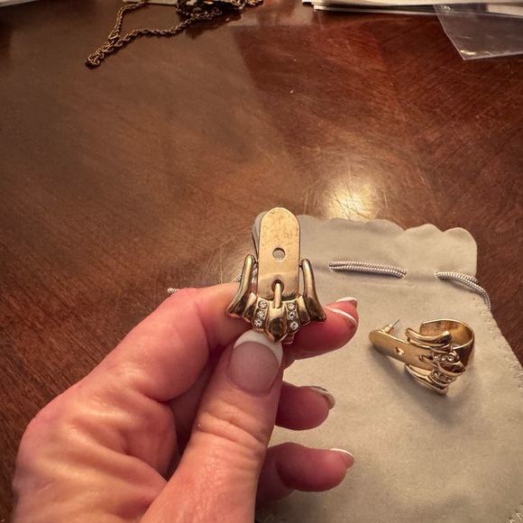 Anthropologie Gold Tone Earrings with Rhinestones - Picture 6 of 7